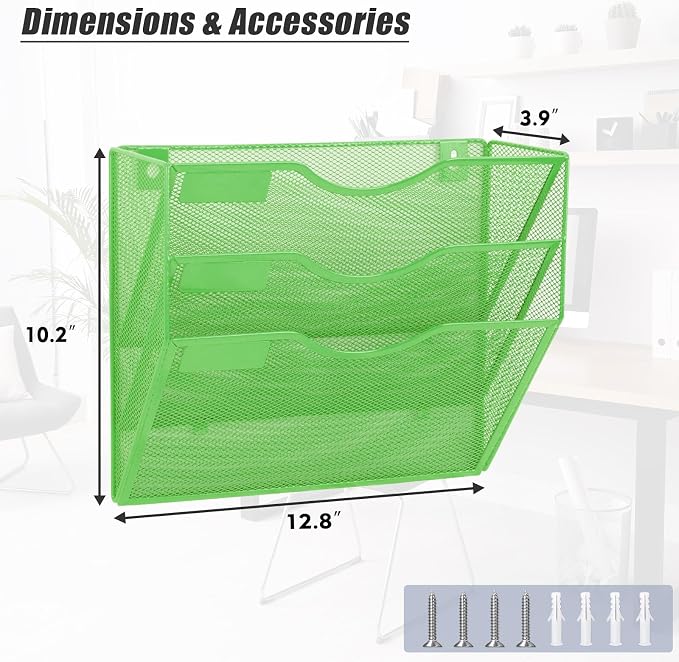 EASEPRES 3 Pocket Mesh Hanging Wall File Organizer, Wall Mounted Mail Paper - Image 2