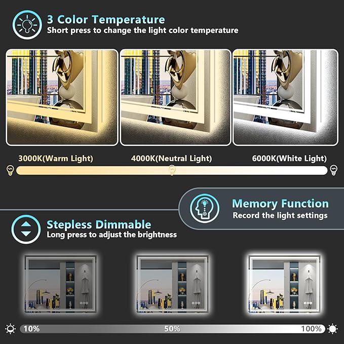 40x30 LED Bathroom Mirror with Lights, Backlit and Front Lit, Anti-Fog Lighted - Image 4