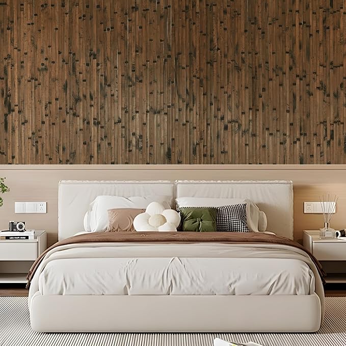 OUZUGIE 2 Pack 96x48 Inch Natural Bamboo Wall Panel – Brown Burned Pole Wrap - Image 8