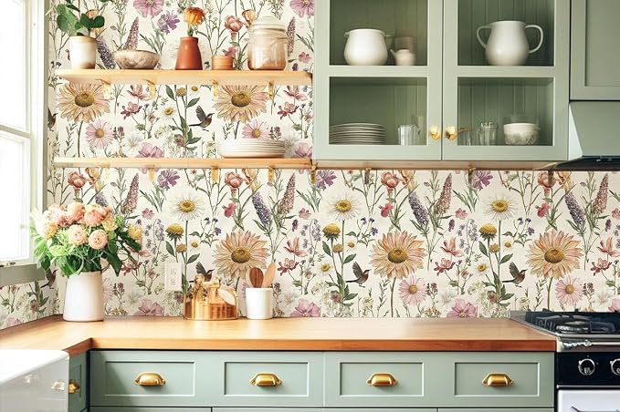 Livebor Floral Peel and Stick Wallpaper Floral Bird Contact Paper 16.9inch x - Image 5