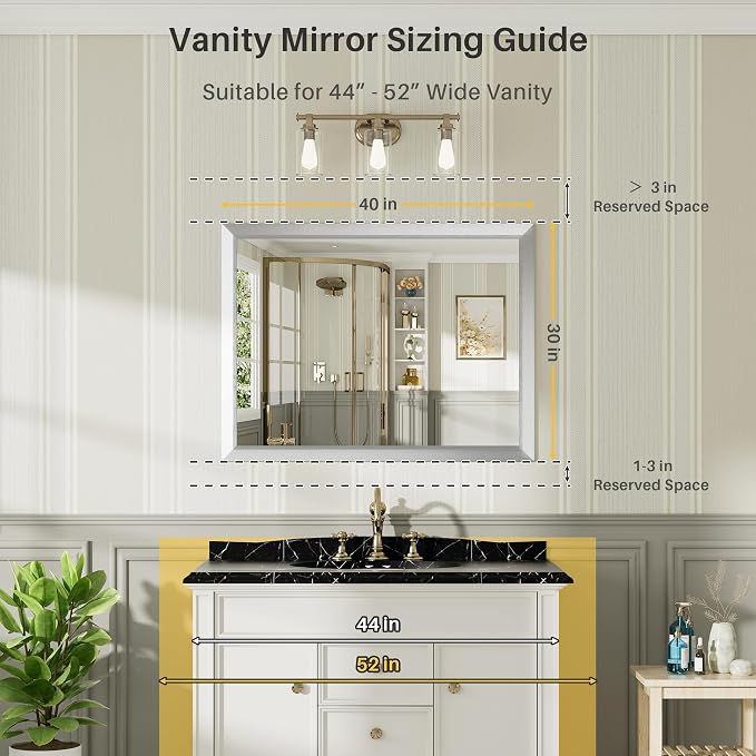 40x30 Inch Brushed Silver Bathroom Mirror - Image 2