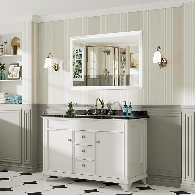 48x32 Inch White Bathroom Mirror - Image 4