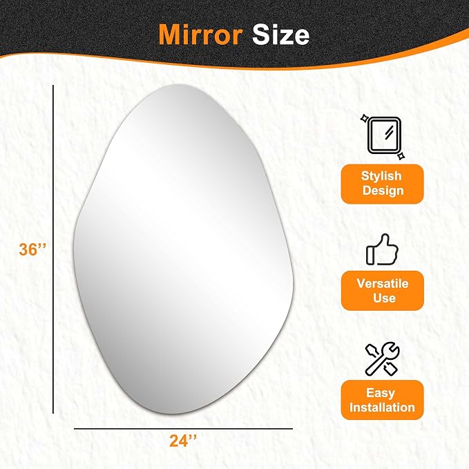 Delma Irregular Wall Mirror, Frameless Decorative Mirror - Image 3