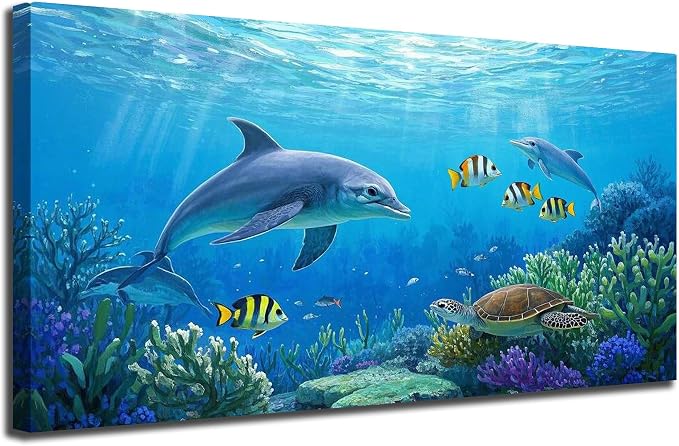 Ardemy Ocean Life Wall Art 40"x20" Picture, Waterproof Canvas Print by Ardemy