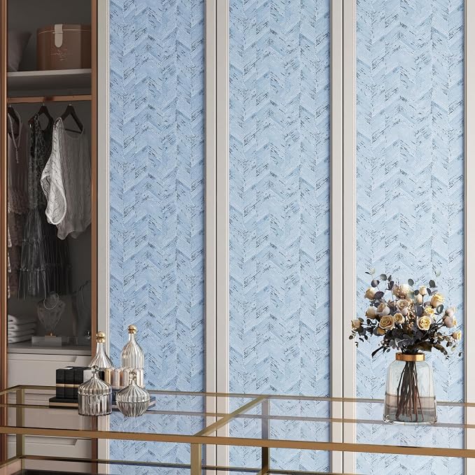 Livelynine 15.8x197 Blue and White Grass Cloth Wallpaper Peel and Stick Contact - Image 7