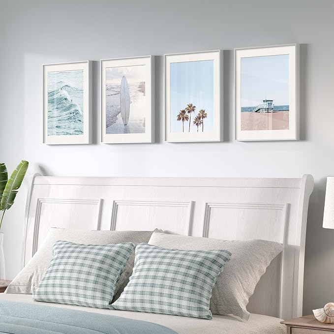 Framed Coastal Beach Wall Art for Living Room, 4 Piece Ocean Wave Palm Tree - Image 3