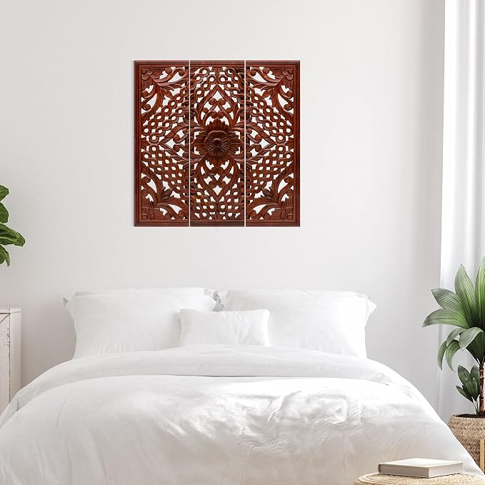 Homebia Designs Handmade Carved Wooden Wall Hanging Plaques Set of 3 - Image 5