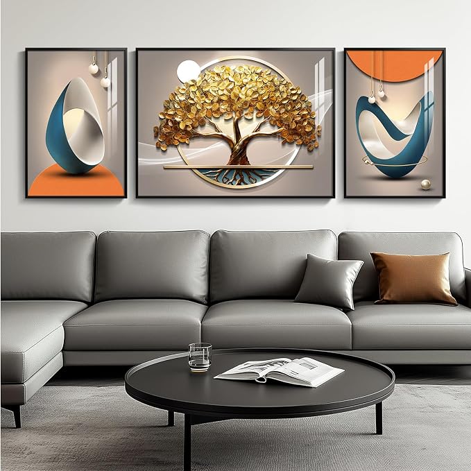Cuspin Modern Luxury Large Wall Art Set of 3 Bright Style Abstract Paintings by Cuspin