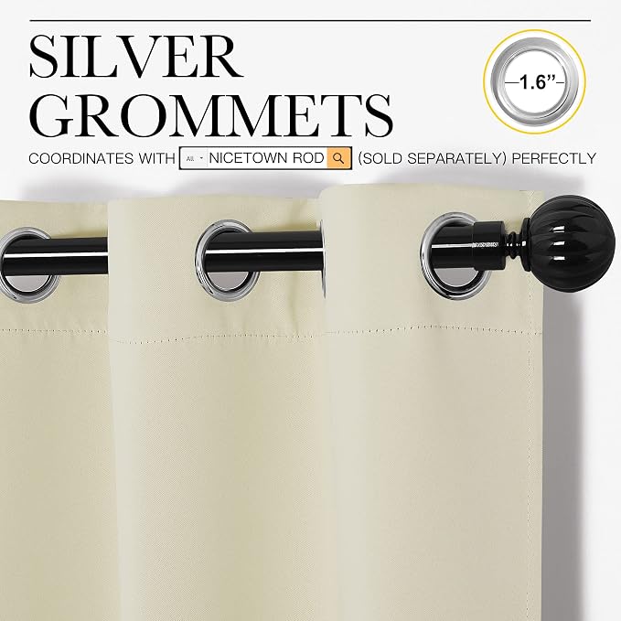 NICETOWN Beige Room Darkening Curtains 86" Long - Image 3