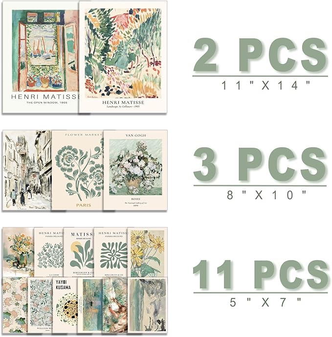 ANERZA 16 PCS Sage Green Wall Art Decor, Matisse Wall Prints - Image 2