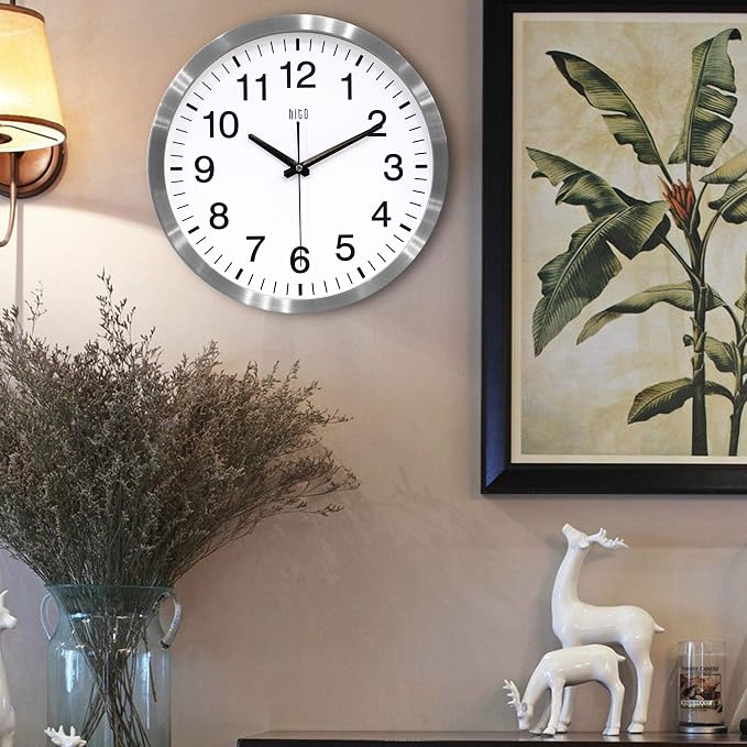 HITO 14" Silent Wall Clock Battery Operated Non Ticking Sweep Movement Glass - Image 7