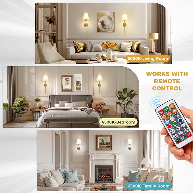 DORESshop Battery Operated Wall Sconce Set of 2, 7 Color Wireless Wall Light - Image 6