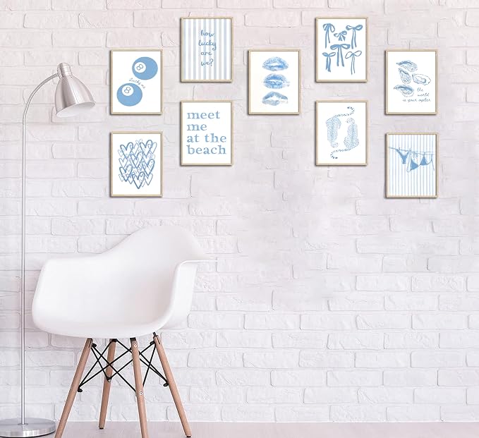 9Pcs Coastal Granddaughter Wall Art Posters Blue Oyster Bikini 8 Ball Leopard - Image 5