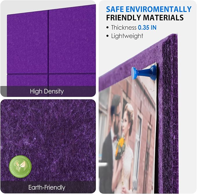 MaxGear Large Cork Board for Wall 36" x 24", Violet Bulletin Board, 6 Pack Felt - Image 2