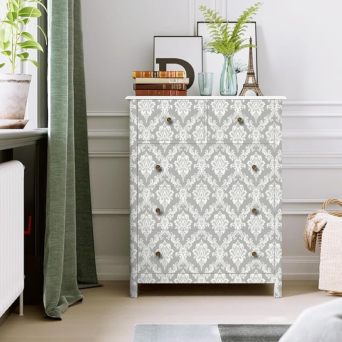 Peel and Stick Wallpaper Grey and White Damask Wallpaper - Image 9