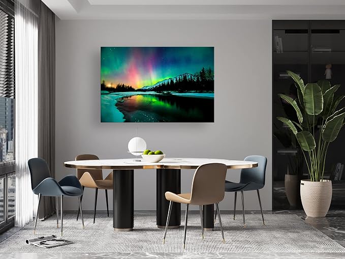 S01969 Wall Art HD Aurora Scenery Painting on Canvas Prints Stretched and - Image 6