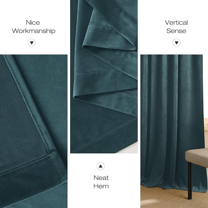 NICETOWN Greyish Blue Velvet Curtains and Drapes, Thermal Insulated Soft Window - Image 6