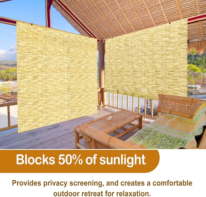 DoubleFill 2 Pcs Bamboo Shades Outdoor Reed Roll up Blinds 72" W x 72" H - Image 6