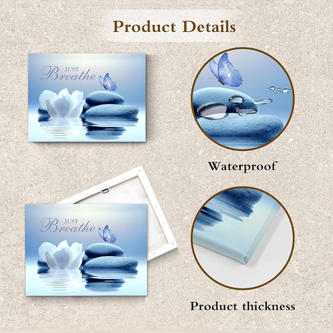 EOBTAIN Zen Bathroom Wall Art Blue Butterfly and Flower Stone Relaxing Just - Image 6