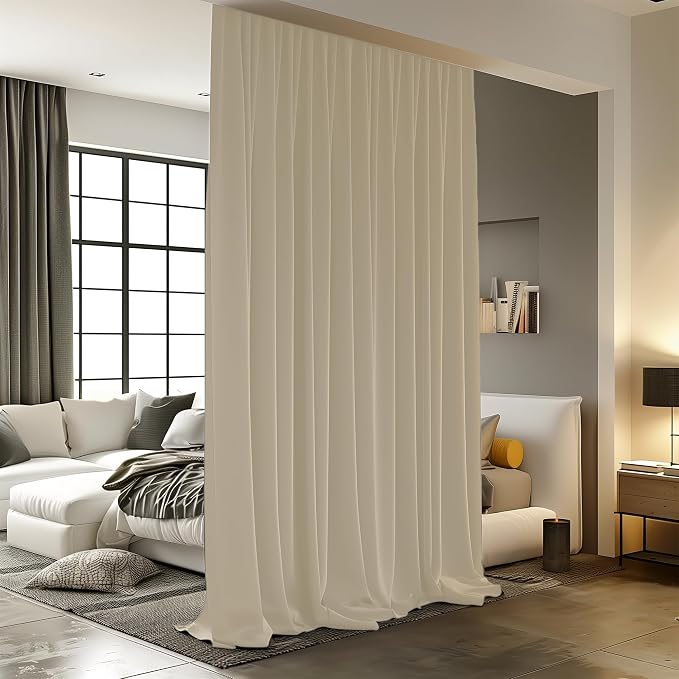 Room Divider Curtains for Ceiling Track Rod, 10 ft Wide x 8 ft Tall, Cream Beige by RoomDarkning