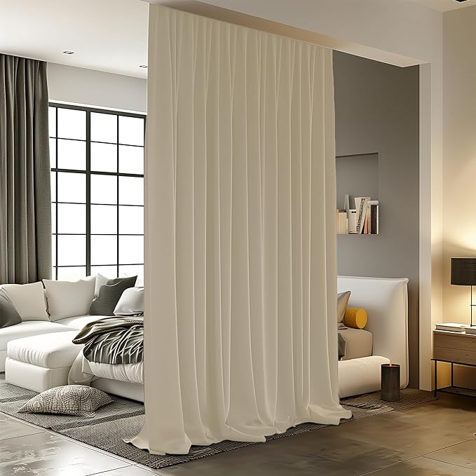 Room Divider Curtains for Ceiling Track Rod, 10 ft Wide x 7 ft Tall, Cream Beige by RoomDarkning