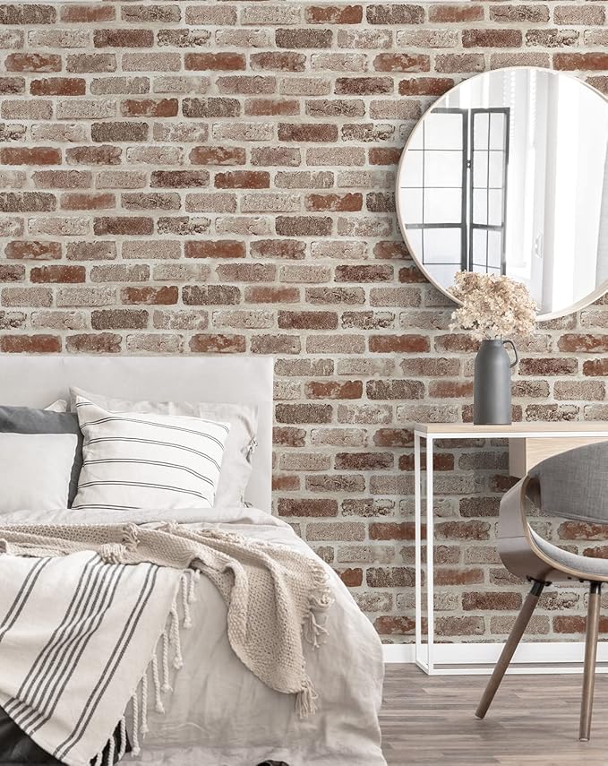 NextWall Washed Faux Brick Peel and Stick Wallpaper - Image 5