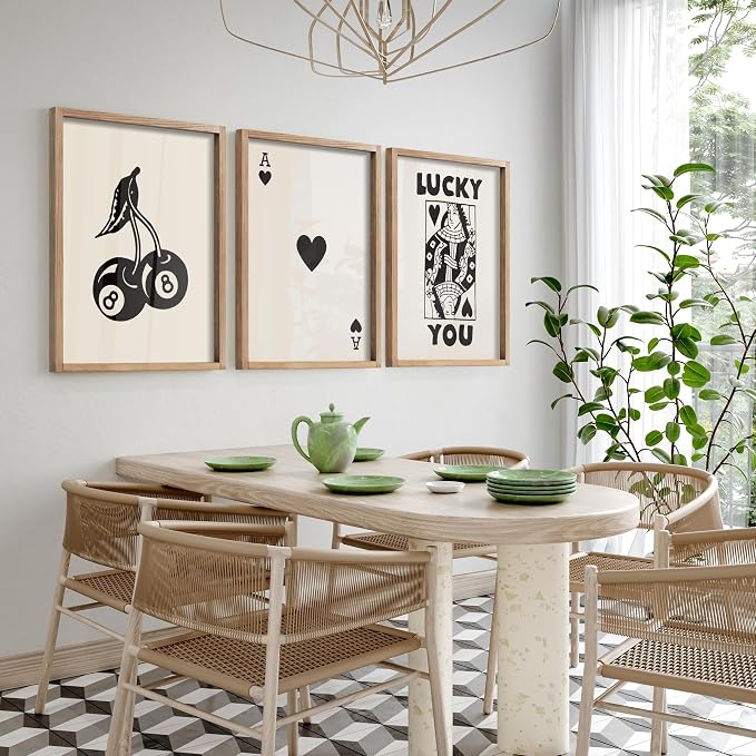 Heiple Framed Set of 3 Poker Wall Art Lucky You Poster, Trendy Retro Print Wall - Image 6