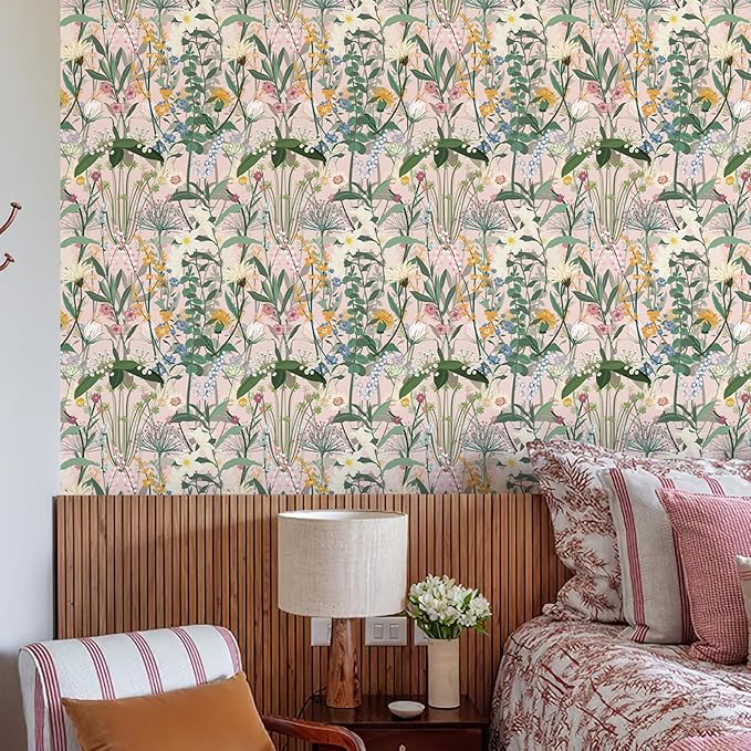 JiffDiff Floral Wallpaper Peel and Stick 17.3"x472" Pink Farm Wildwood Stick on - Image 2