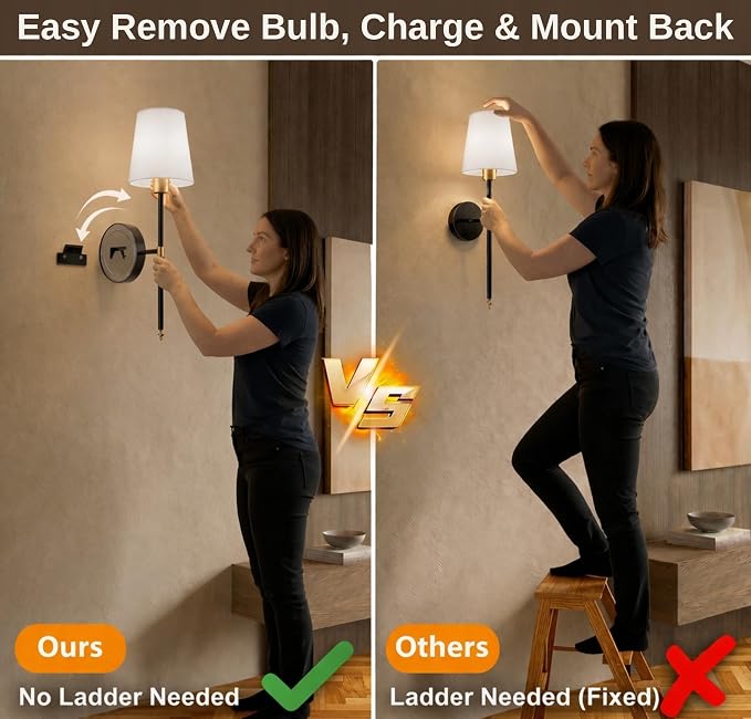 IRONPAX Wall Sconces Battery Operated Set of 2, Wireless Rechargeable Wall - Image 5