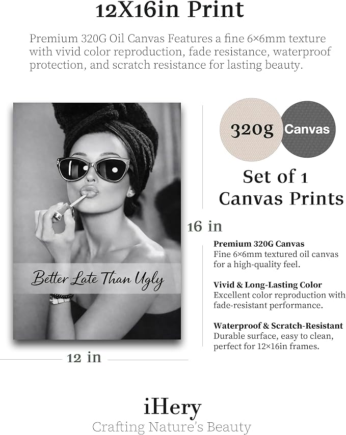 iHery Unframed 12x16 in Audrey Hepburn Vintage Makeup Canvas Print, Better Late - Image 3
