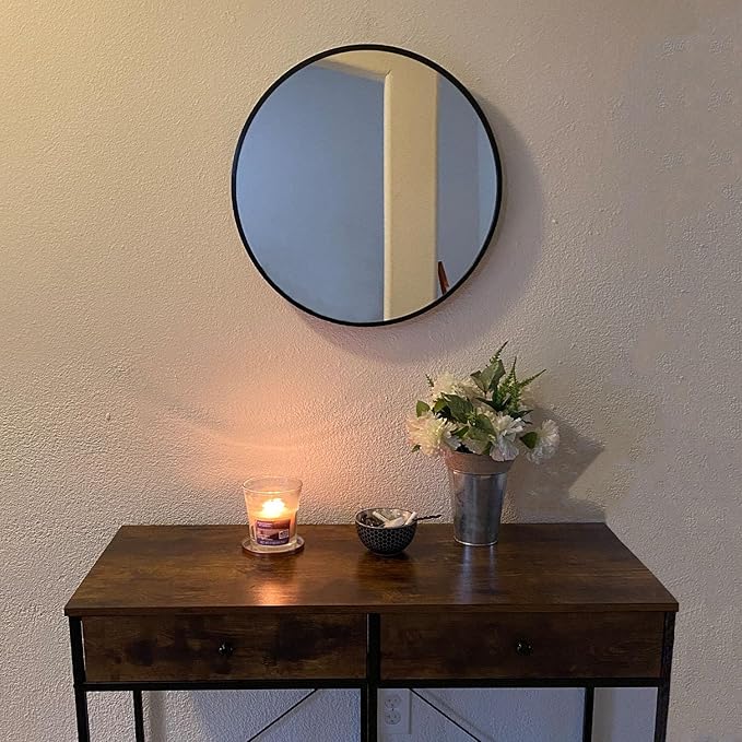 Oruii Black Circle Mirror, 18 inch Round Mirror Metal Frame, Living Room - Image 7