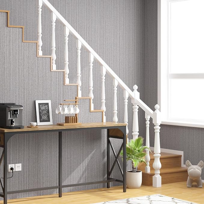 FUKU MON Grasscloth Fabric Wallpaper 24" X 394" Textured Mocha Gray Thick Linen - Image 5