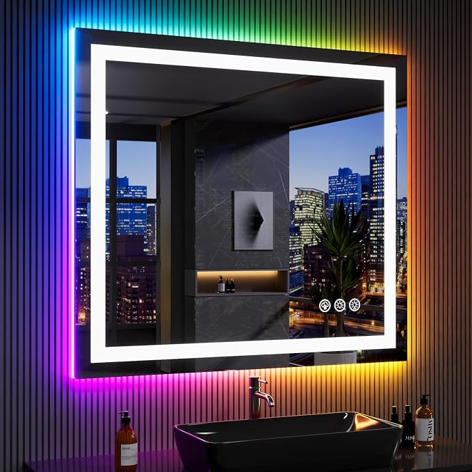 LOAAO 40”X38“ RGB LED Bathroom Mirror - Image 3