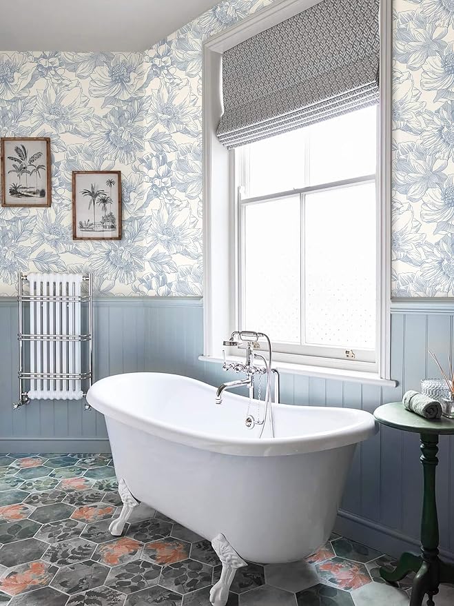 Ismoon Vintage Floral Wallpaper Peel and Stick Beige and Blue Contact Paper - Image 9