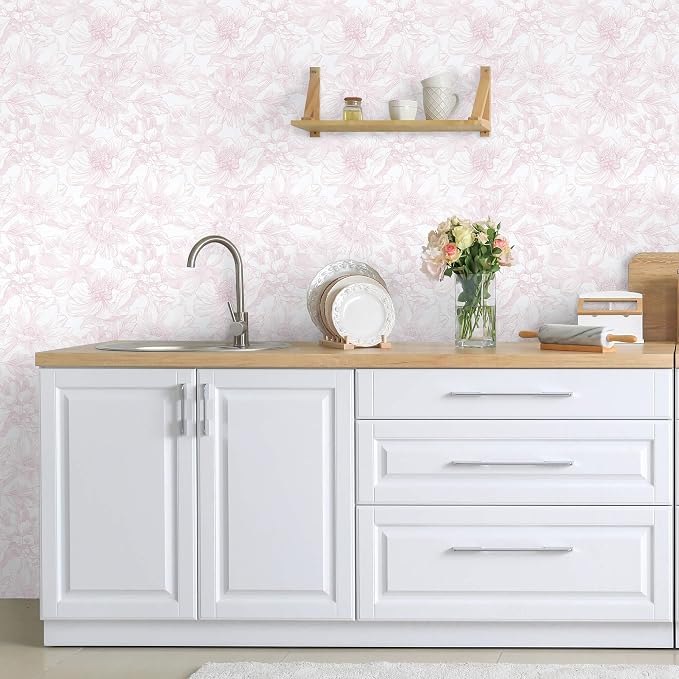 Ismoon Large Floral Peel and Stick Wallpaper Boho White/Pink Contact Paper - Image 5