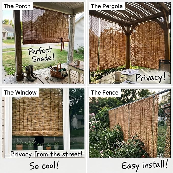 Bamboo Roll Up Shades for Outdoor Patio, Light Filtering Bamboo Roll Up Blinds - Image 6