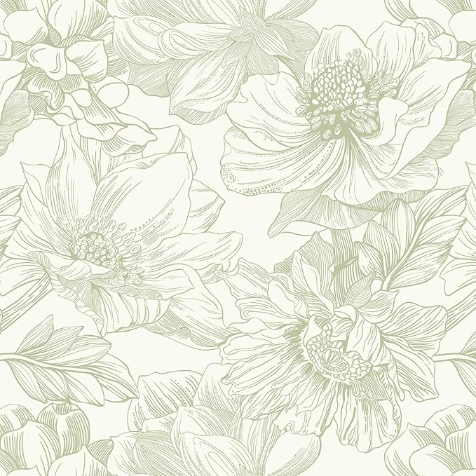 Ismoon Vintage Floral Wallpaper Peel and Stick Beige and Green Contact Paper by Ismoon