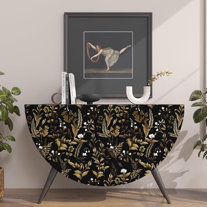Dark Floral Peel and Stick Wallpaper, Vintage Leaf Pattern Black Gold Self - Image 7