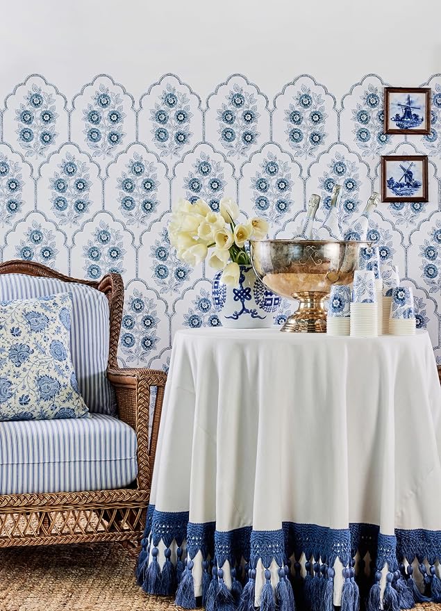 NuWallpaper x Society Social Floral Bazaar Delft Blue Peel and Stick Wallpaper - Image 4