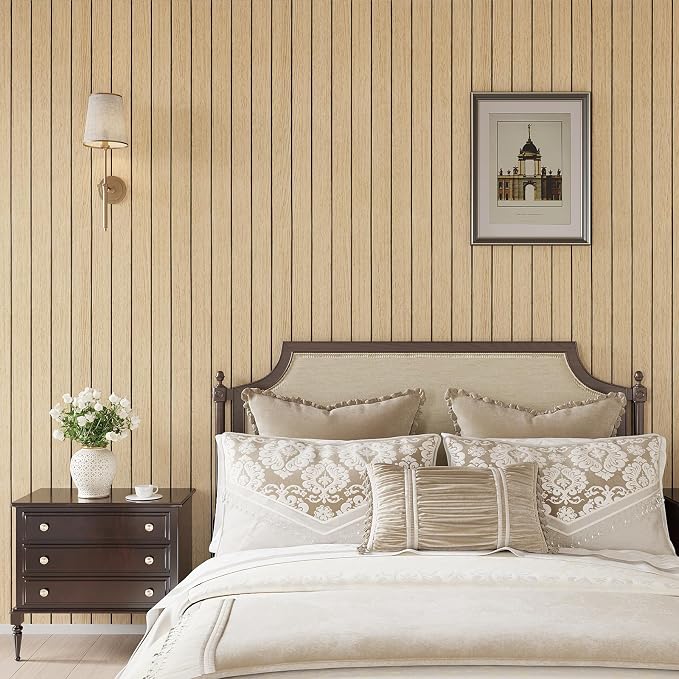 VEELIKE 30''x118'' Large Roll Wood Slat Wall Panel Peel and Stick Light Oak - Image 3