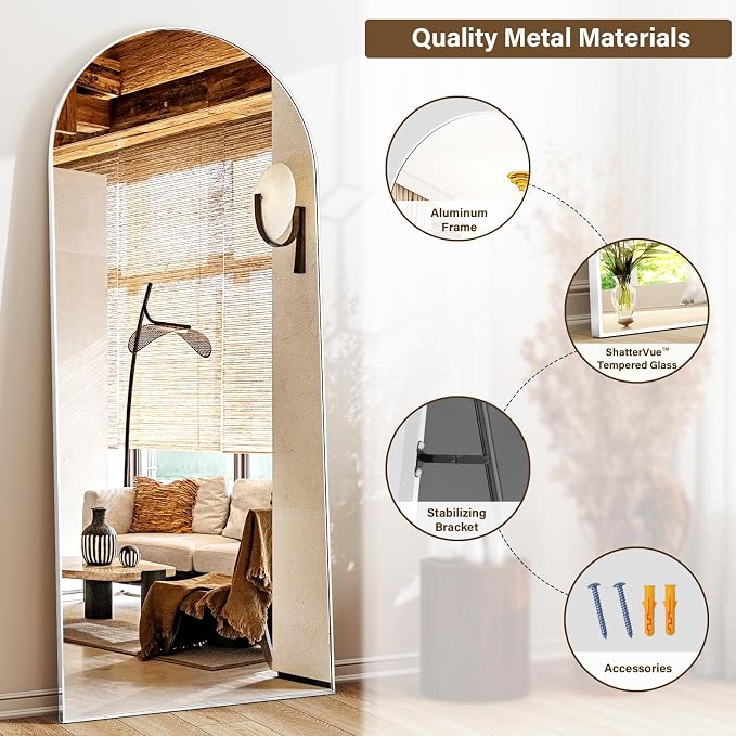 XRAMFY 56"x21" Floor Full Length Mirror Standing Full Body Rounded Corner - Image 5
