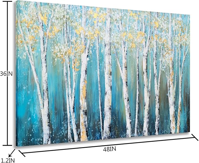 Yihui Arts Canvas Wall Art White Grey Birch Trees Branches Painting Gold Foil - Image 2
