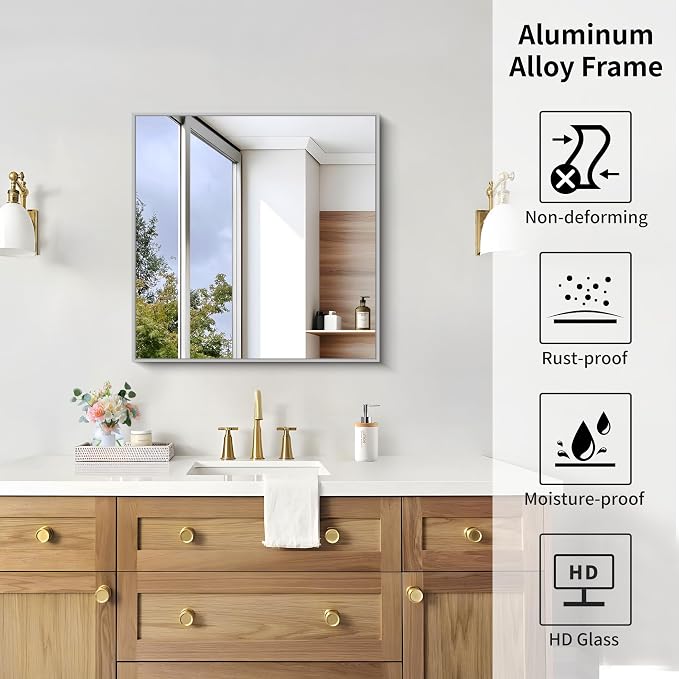 KOCUUY Silver Framed Mirror, HD Tempered Glass, Anti-Rust Frame, Modern Design - Image 9