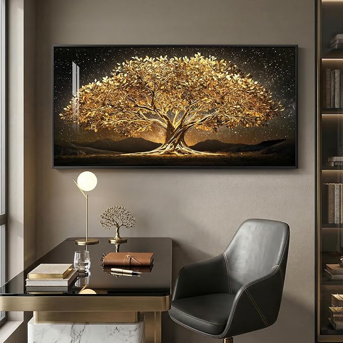 Large Framed Black and Gold Tree of Life Wall Art, Modern Luxury Tree Painting - Image 6