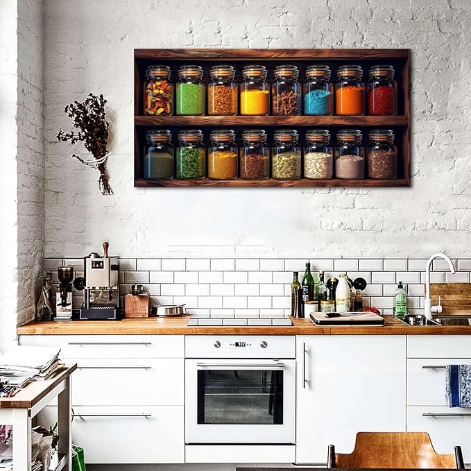 Colorful Kitchen Wall Art Mason Jar Canvas Wall Decor Farmhouse Spices Food - Image 2