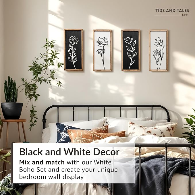 3D Black and White Wall Art Lightweight, Wooden Ready-to-Hang Framed Floral - Image 8