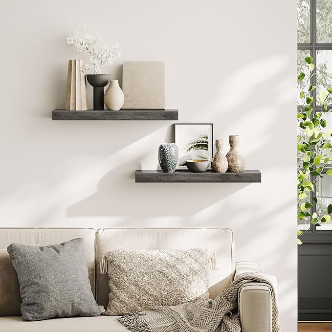 HOOBRO Floating Shelves for Wall, Wall Mounted Shelf Set of 2, 23.6" Hanging - Image 2