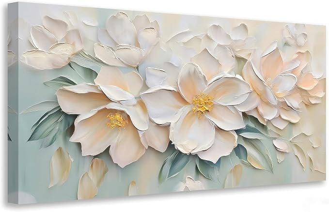Anolyfi White Textured Flowers Canvas Wall Art by Anolyfi