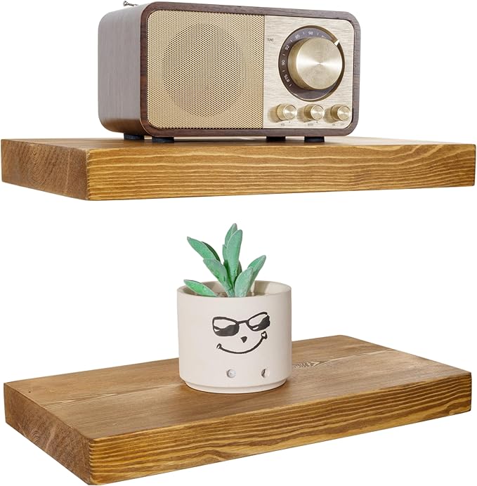 BGMG Wood Floating Shelves for Wall 12 inch Set of 2, Rustic Wooden Wall Mount by BGMG