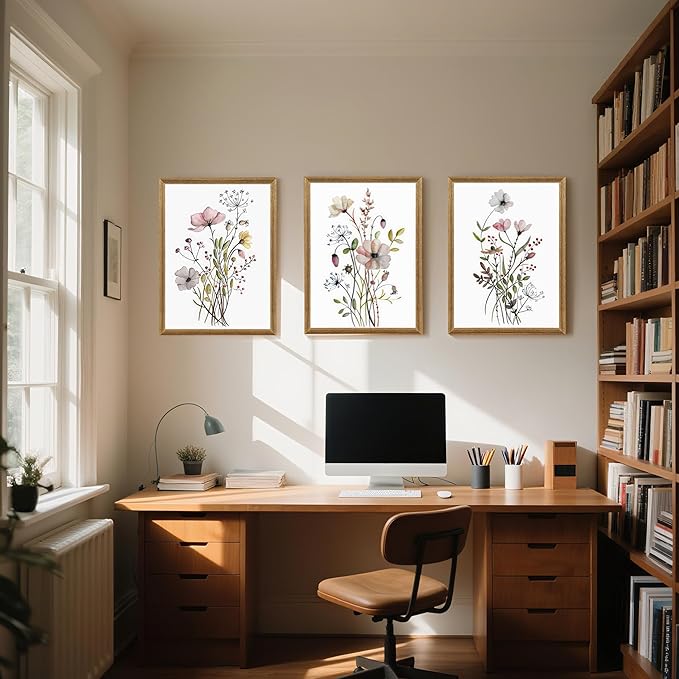 WRFON Framed Botanical Canvas Wall Art Set of 3, Watercolor Floral Prints - Image 5